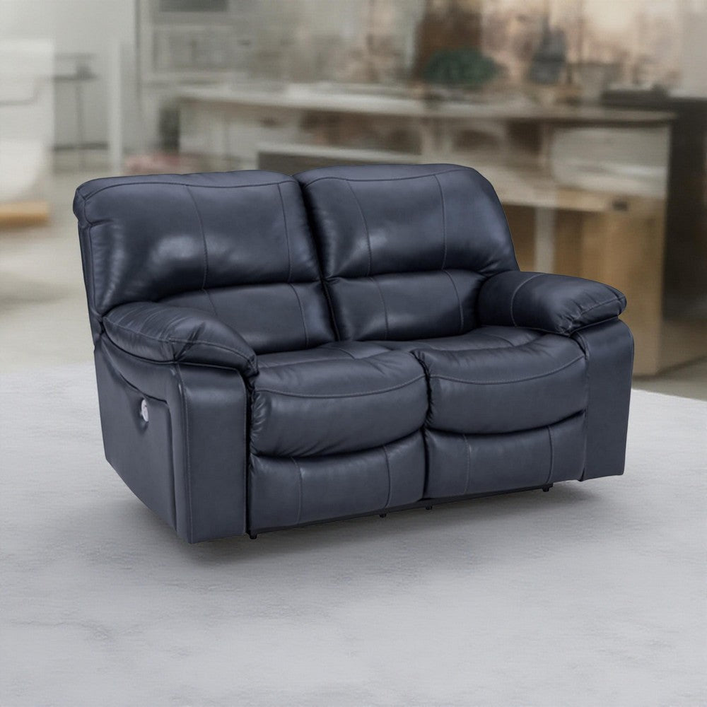 Ashley Leesa Power Recliner Loveseat | Ocean Blue Leather | USB Port | 65"