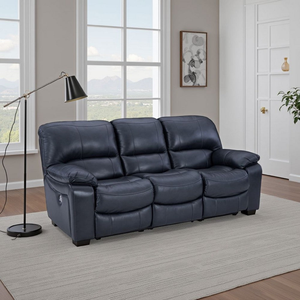 Ashley Leesa Power Recliner Sofa | Soft Ocean Blue Leather | USB Port | 88"