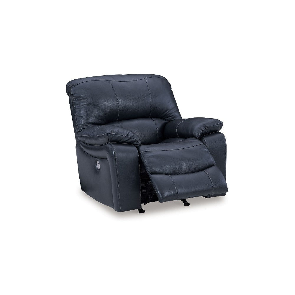 Ashley Leesa Power Rocker Recliner Chair | Soft Ocean Blue Leather | USB Port BM327290