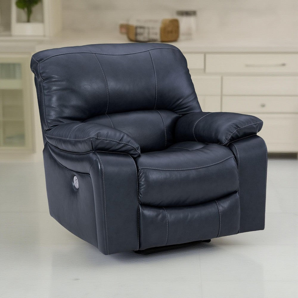 Ashley Leesa Power Rocker Recliner Chair | Soft Ocean Blue Leather | USB Port