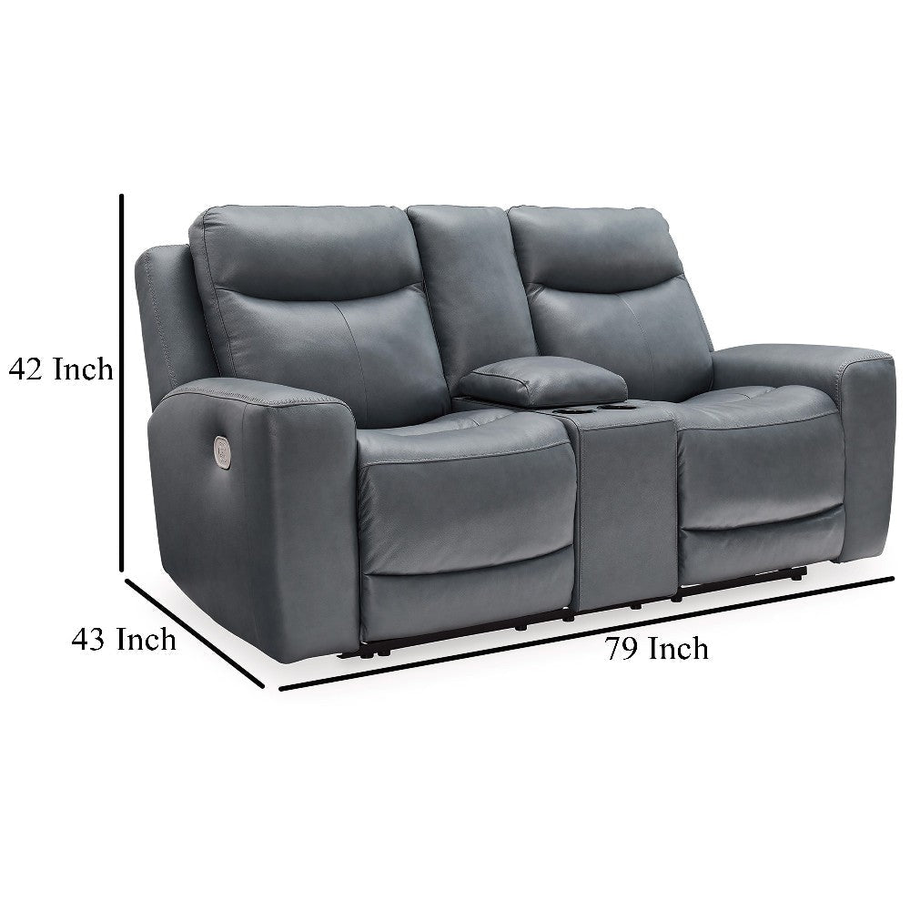 Ashley Minda Power Recliner Loveseat | Rich Gray Real Leather | USB | 79’’ BM327291
