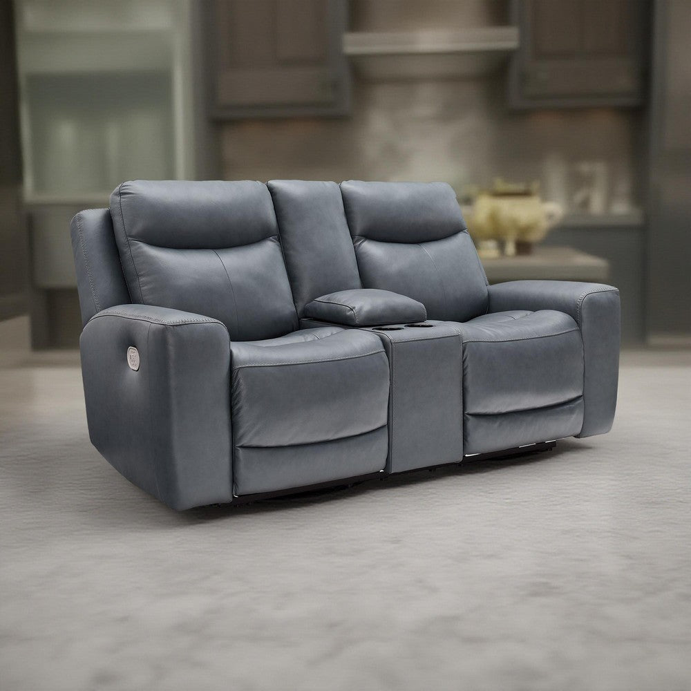 Ashley Minda Power Recliner Loveseat | Rich Gray Real Leather | USB | 79"