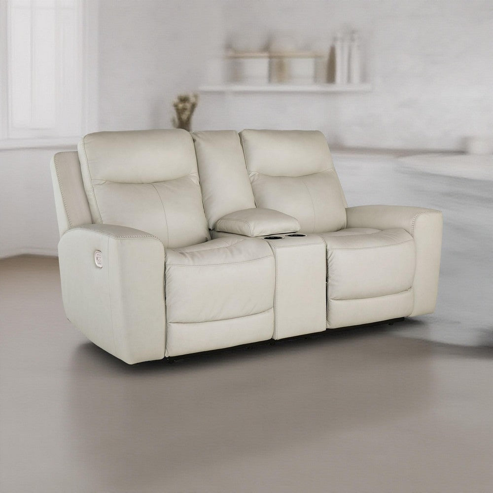 Ashley Minda Power Recliner Loveseat | Off White Real Leather | USB | 79"