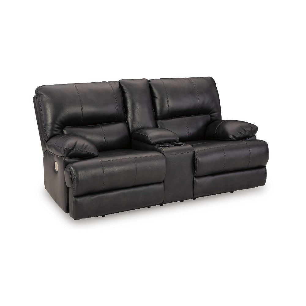 Ashley Monto Power Recliner Loveseat | Black Leather | Cupholders | 82’’ BM327296