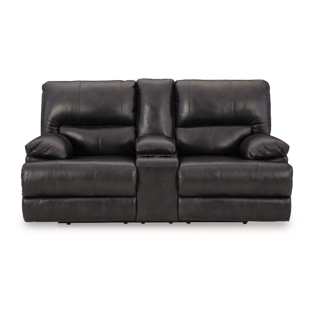 Ashley Monto Power Recliner Loveseat | Black Leather | Cupholders | 82’’ BM327296