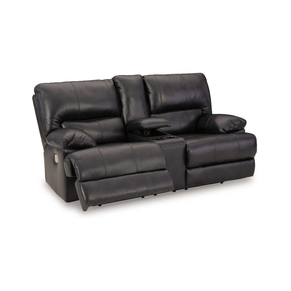 Ashley Monto Power Recliner Loveseat | Black Leather | Cupholders | 82’’ BM327296