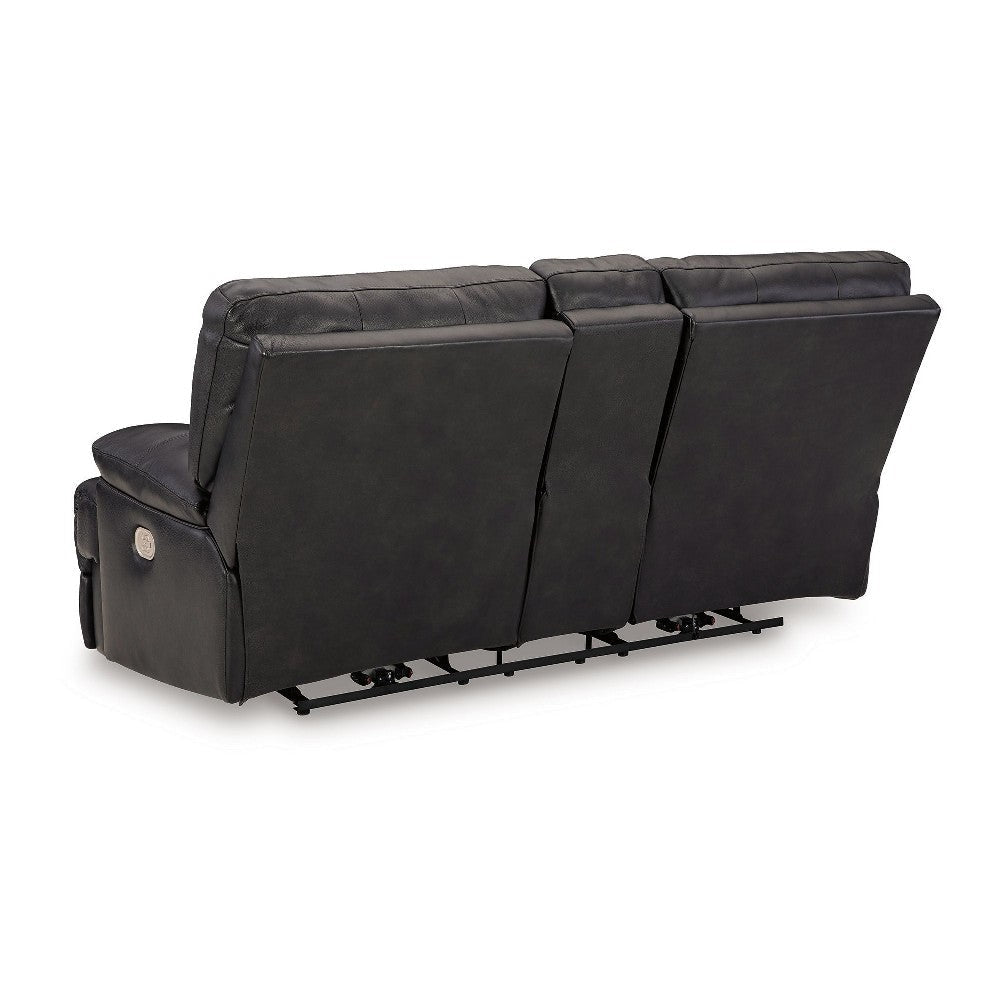 Ashley Monto Power Recliner Loveseat | Black Leather | Cupholders | 82’’ BM327296