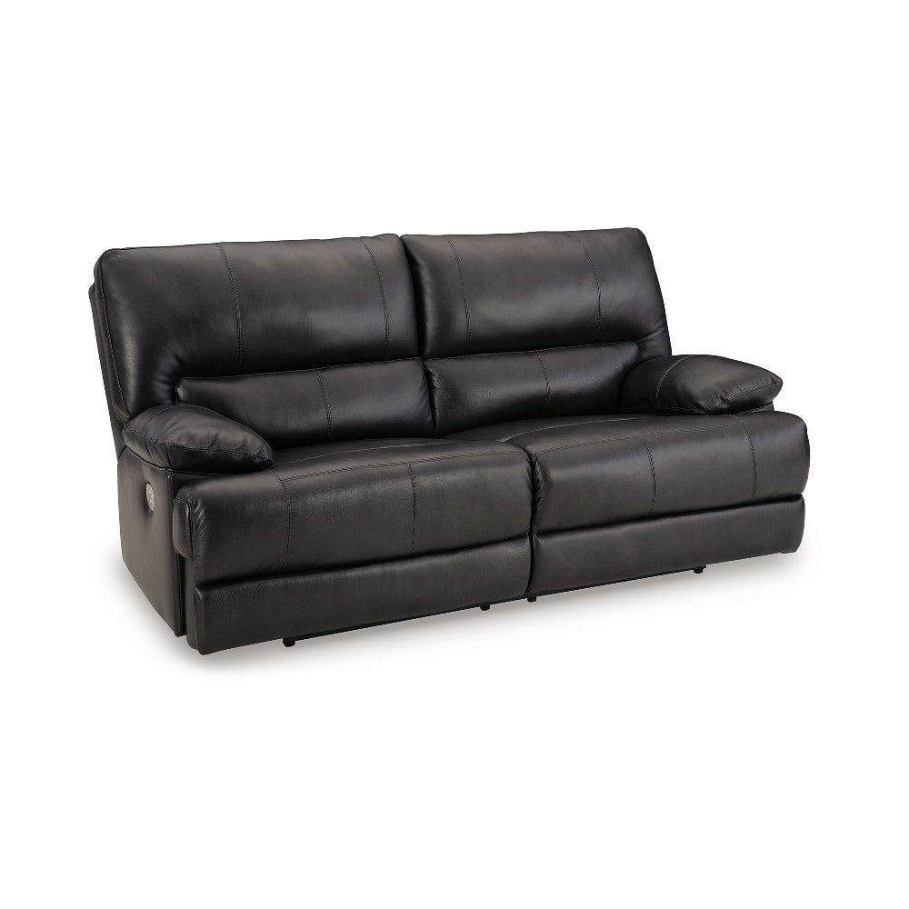 Ashley Monto Power Recliner Sofa | Plush Black Real Leather | USB Port | 82"