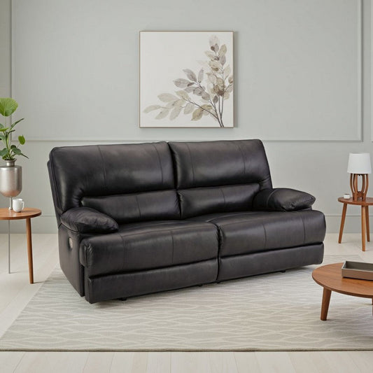 Ashley Monto Power Recliner Sofa | Plush Black Real Leather | USB Port | 82"