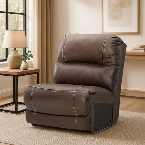 Ashley Rylee Modular Armless Accent Sofa Chair | Chocolate Brown Leather