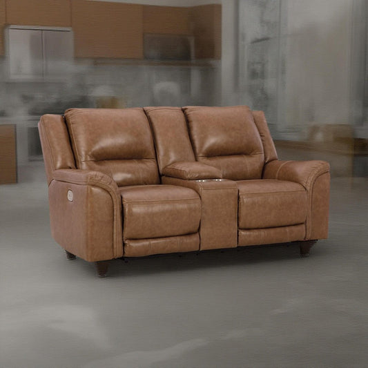 Ashley Trasi Power Recliner Loveseat | Caramel Brown Leather | USB Port 79"