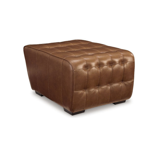 Ashley Tempi Oversized Accent Ottoman | Tufted Chocolate Brown Leather 38"