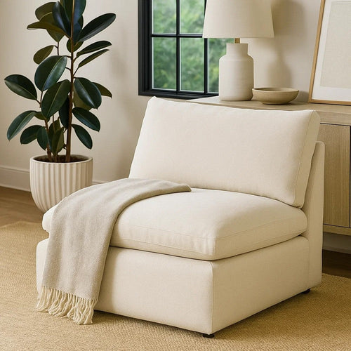 Ashley Elize Modular Armless Accent Chair | Beige Polyester | Plush Cushioned