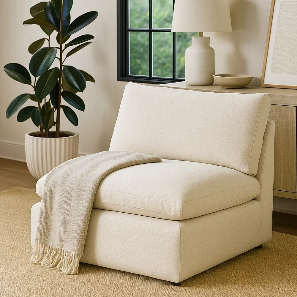 Ashley Elize Modular Armless Accent Chair | Beige Polyester | Plush Cushioned