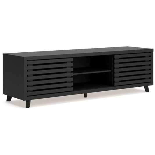 Ashley Danzi Large TV Media Console | 4 Shelves | Black Wood Finish | 72"