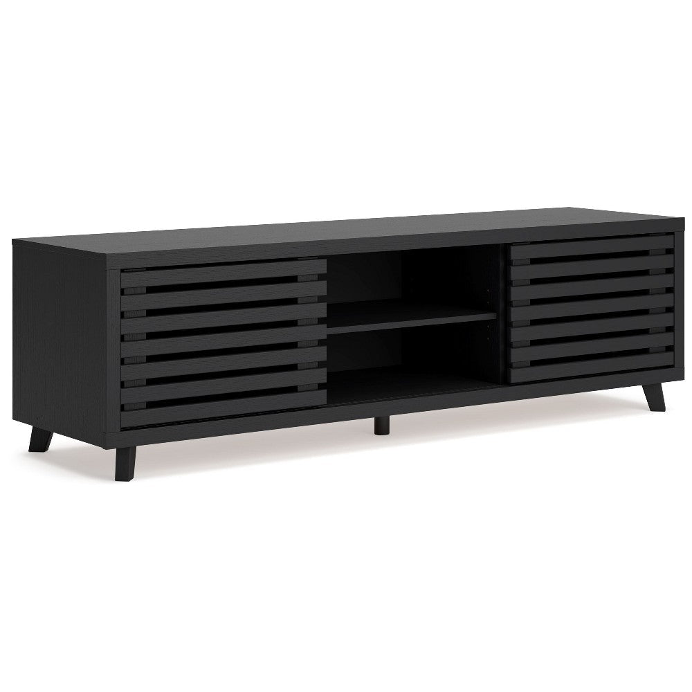 Ashley Danzi Large TV Media Console | 4 Shelves | Black Wood Finish | 72"