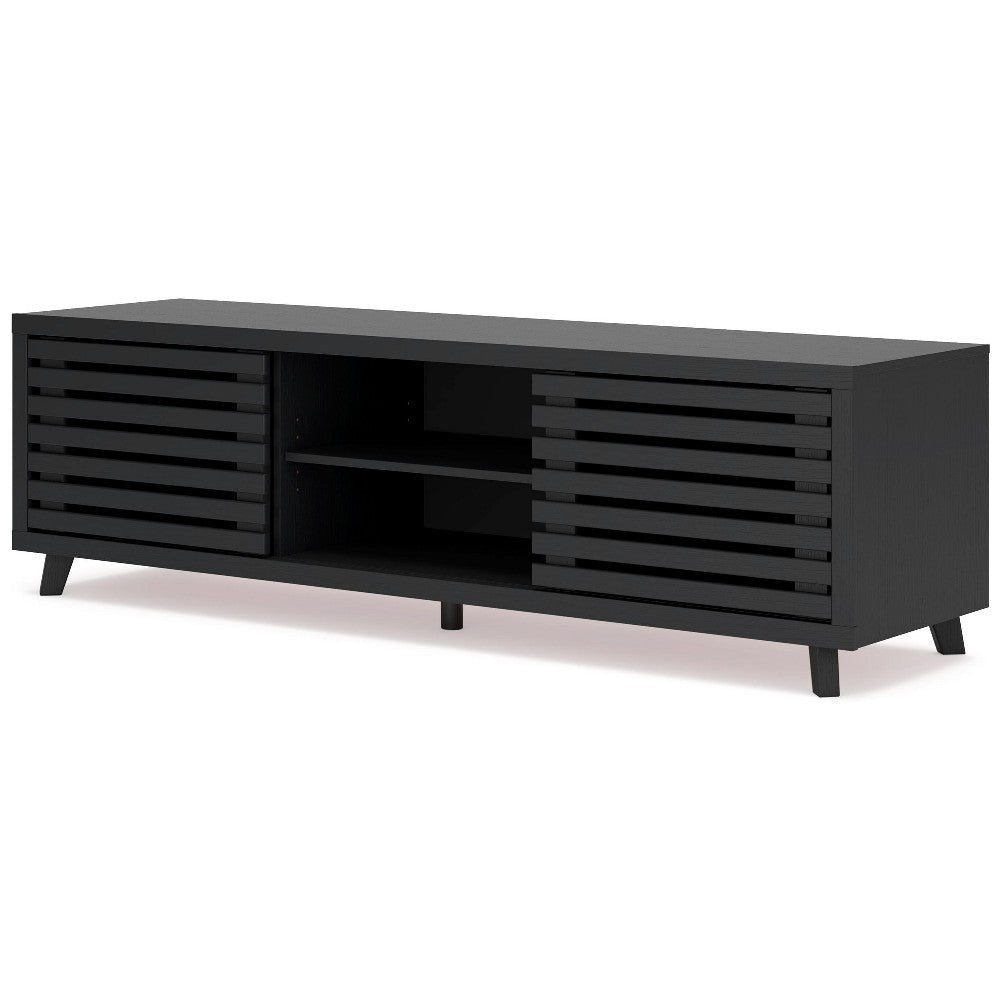 Ashley Danzi Large TV Media Console | 4 Shelves | Black Wood Finish | 72’’ BM327311