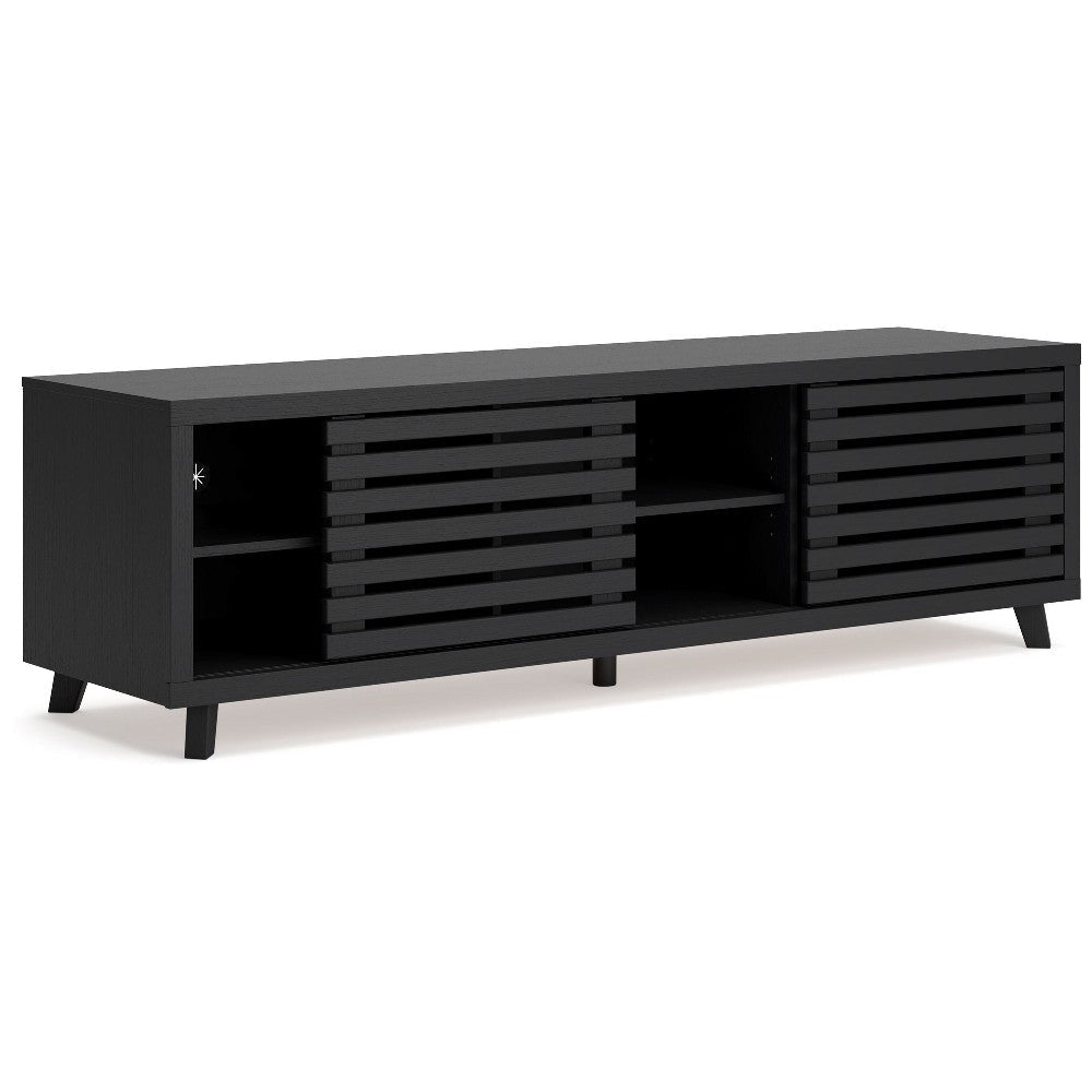 Ashley Danzi Large TV Media Console | 4 Shelves | Black Wood Finish | 72’’ BM327311