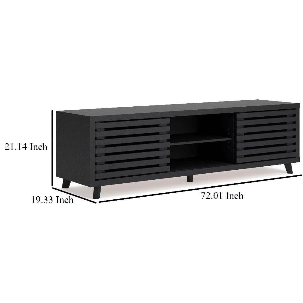Ashley Danzi Large TV Media Console | 4 Shelves | Black Wood Finish | 72’’ BM327311