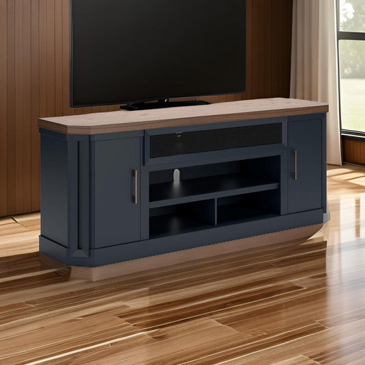 Ashley Docken TV Media Console | Open Fireplace Area | Blue Brown | 83"