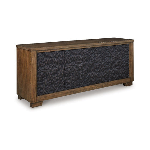 Ashley Wain TV Media Console | 3 Cabinets | Brown and Black Wood | 80"