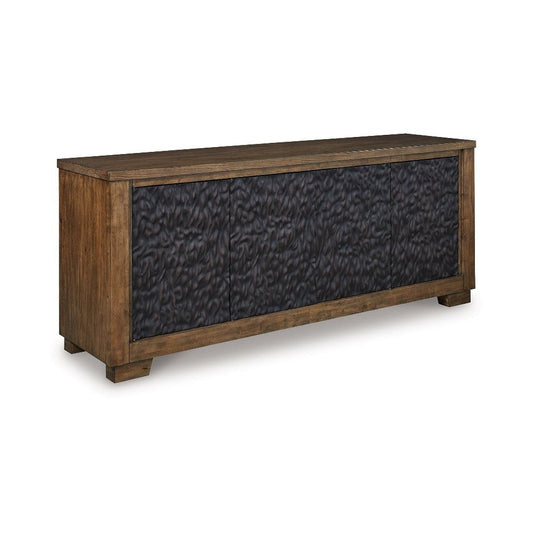 Ashley Wain TV Media Console | 3 Cabinets | Brown and Black Wood | 80"
