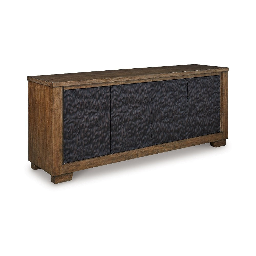 Ashley Wain TV Media Console | 3 Cabinets | Brown and Black Wood | 80"
