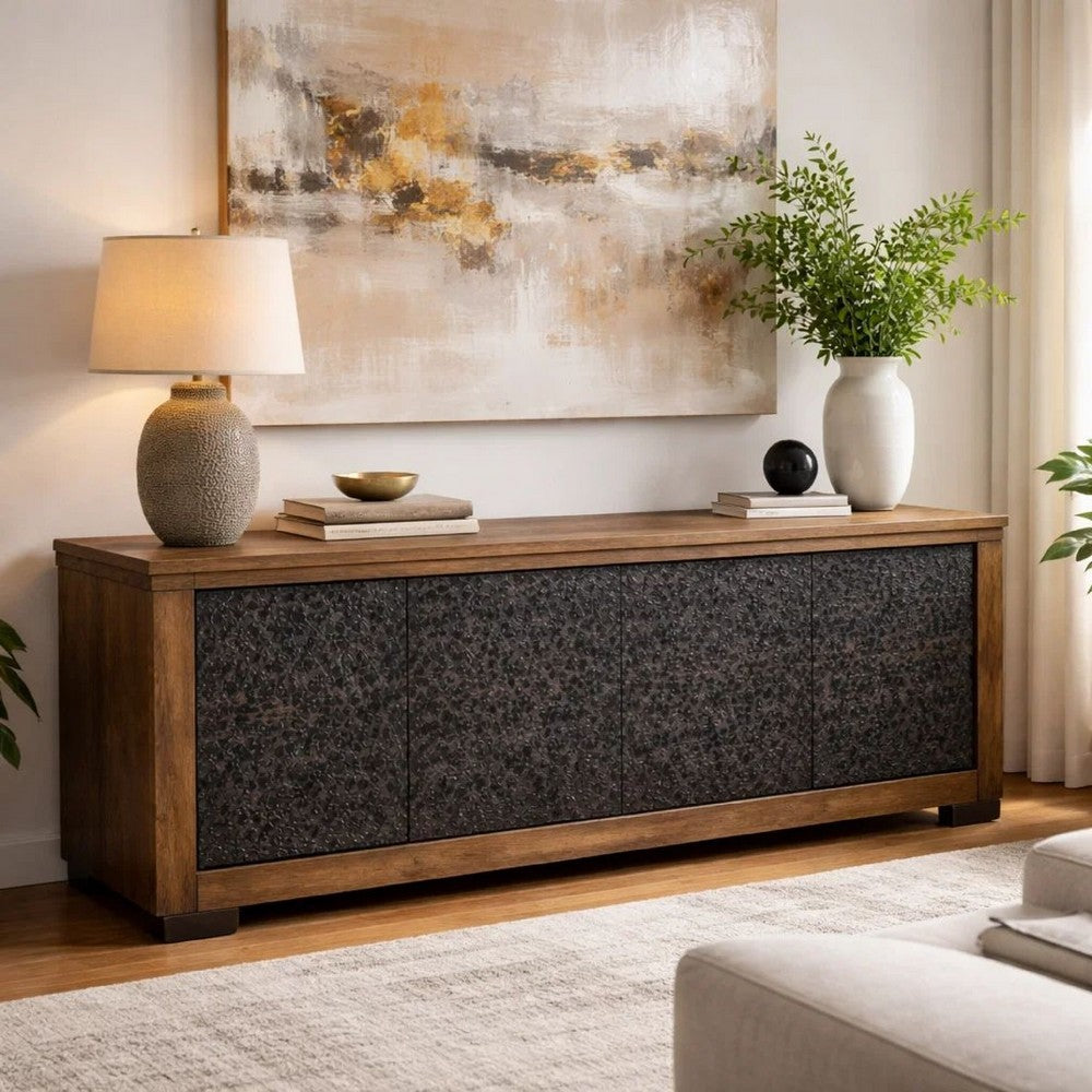 Ashley Wain TV Media Console | 3 Cabinets | Brown and Black Wood | 80"