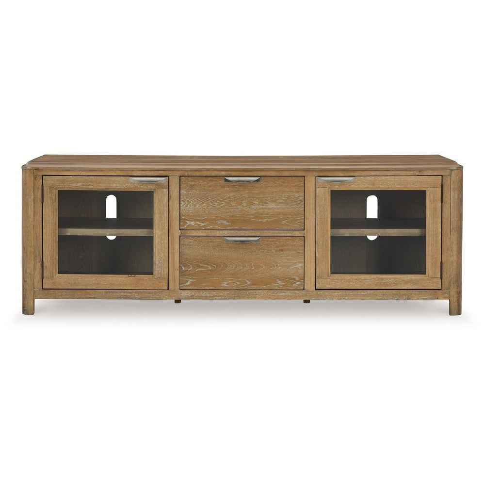 Ashley Cotty TV Media Console | Light Brown Rubberwood | Glass Door | 80"