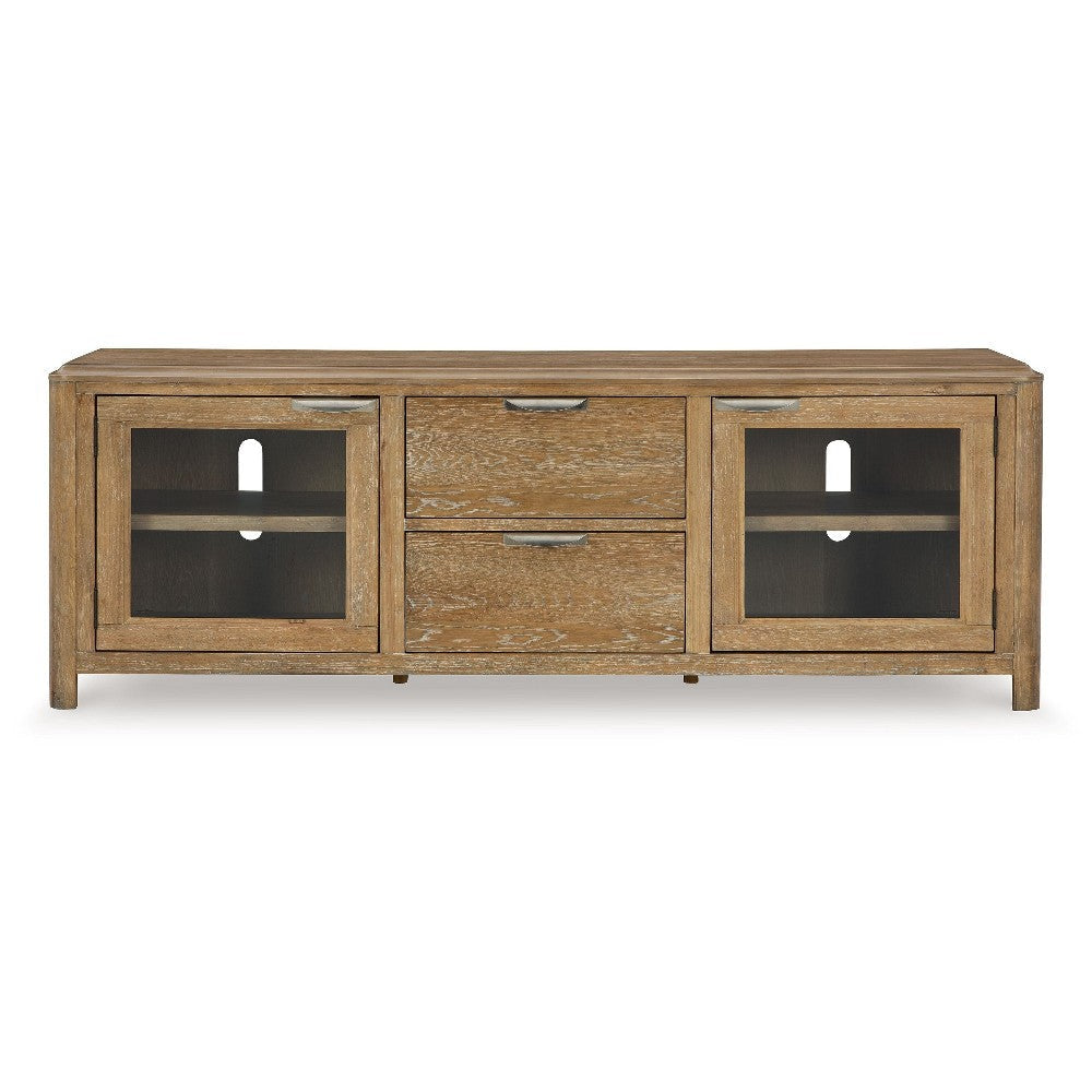 Ashley Cotty TV Media Console | Light Brown Rubberwood | Glass Door | 80’’ BM327321