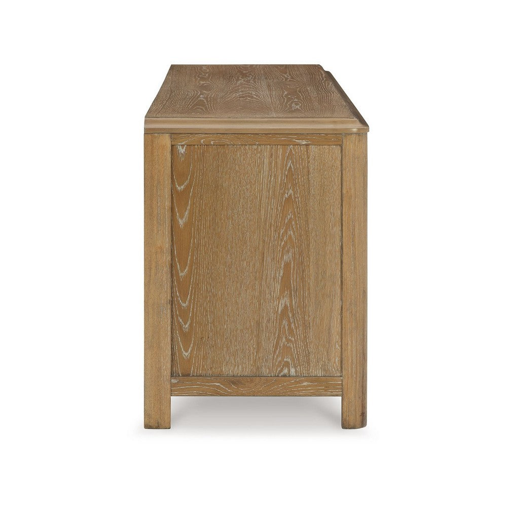Ashley Cotty TV Media Console | Light Brown Rubberwood | Glass Door | 80"