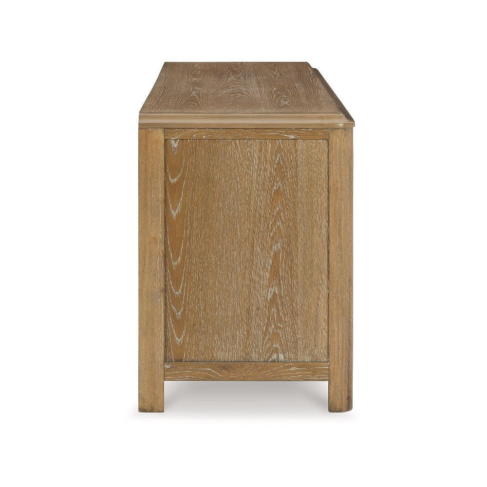 Ashley Cotty TV Media Console | Light Brown Rubberwood | Glass Door | 80’’ BM327321