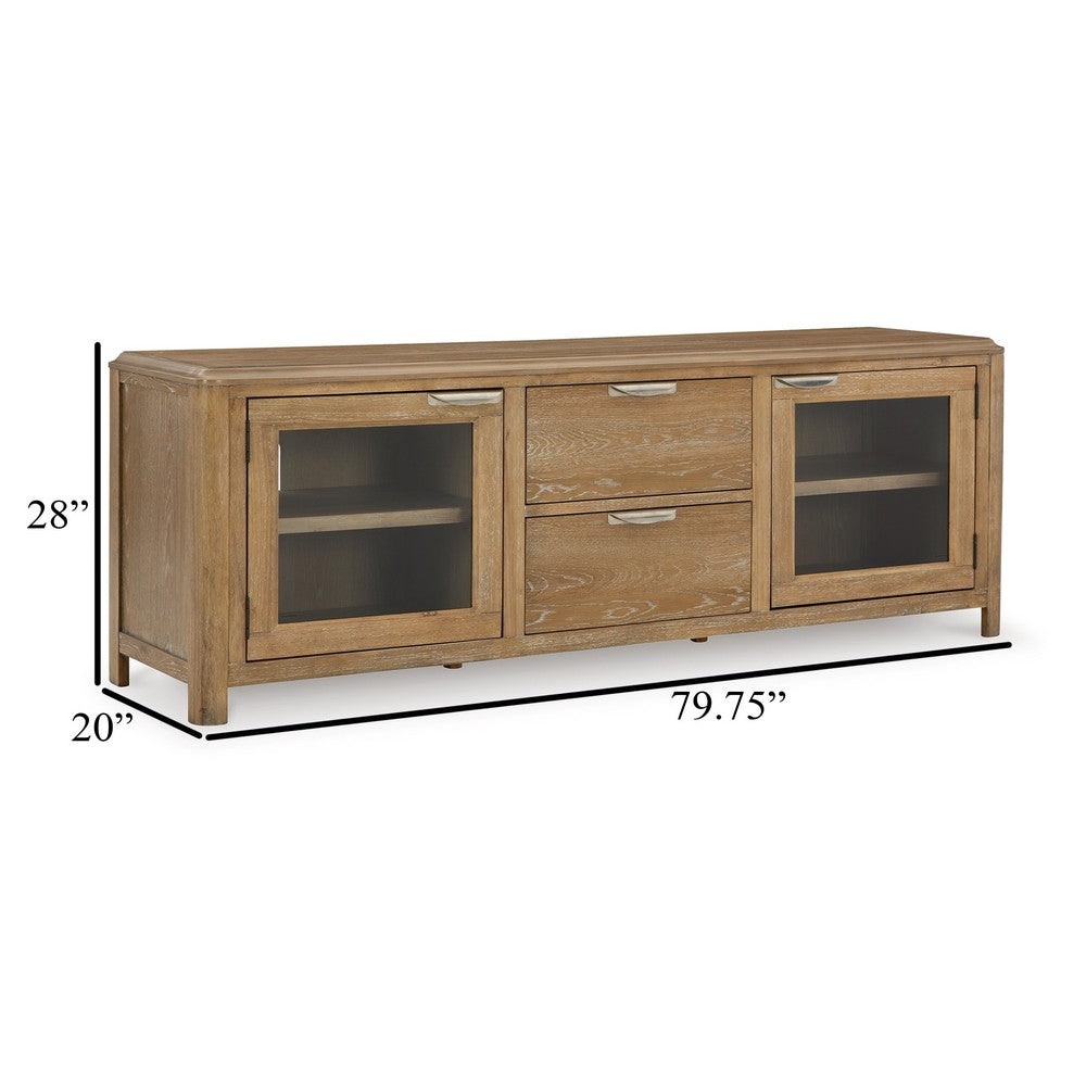 Ashley Cotty TV Media Console | Light Brown Rubberwood | Glass Door | 80"