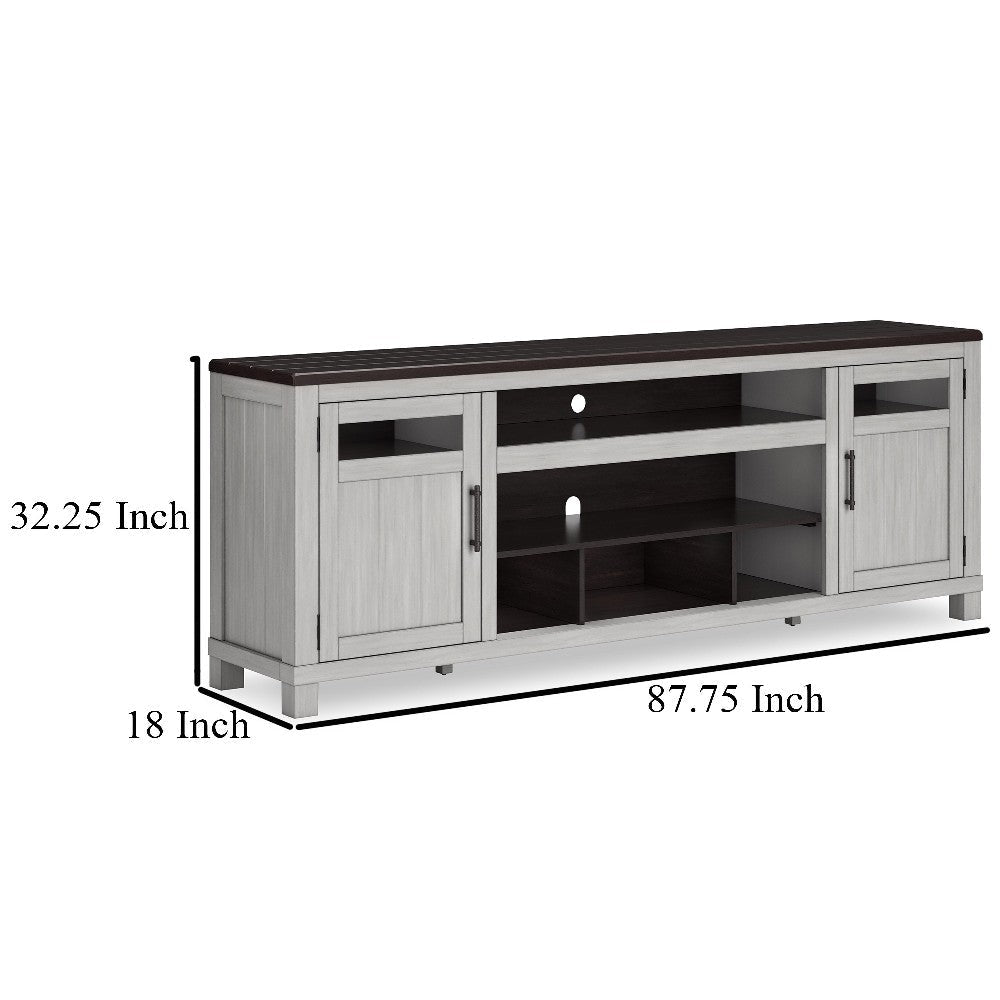 Ashley Darn TV Media Console | Open Space | Gray | Brown Acacia Wood | 88’’ BM327323