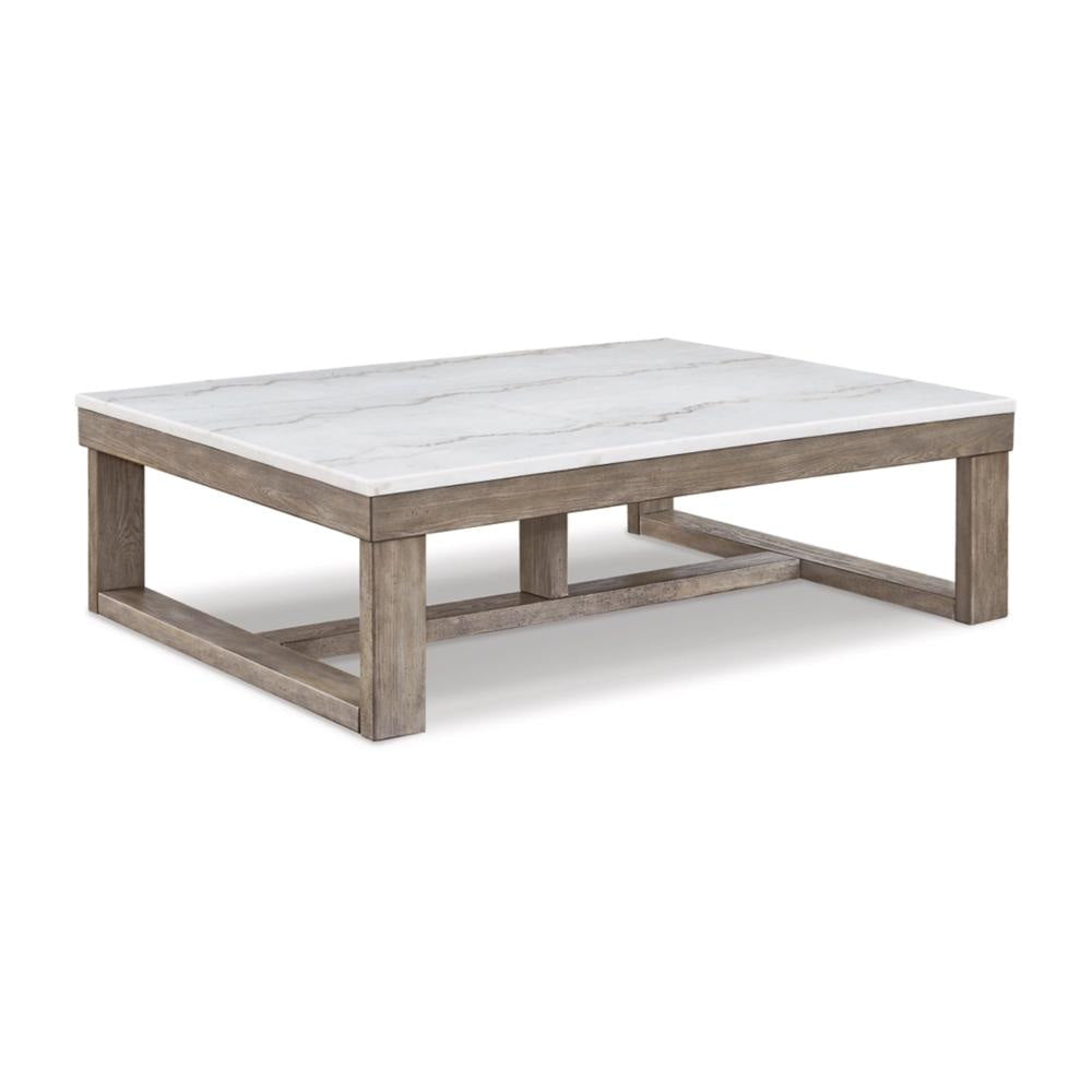 Ashley Aska Cocktail Coffee Table | Block Profile | Marble | 56" Taupe Gray