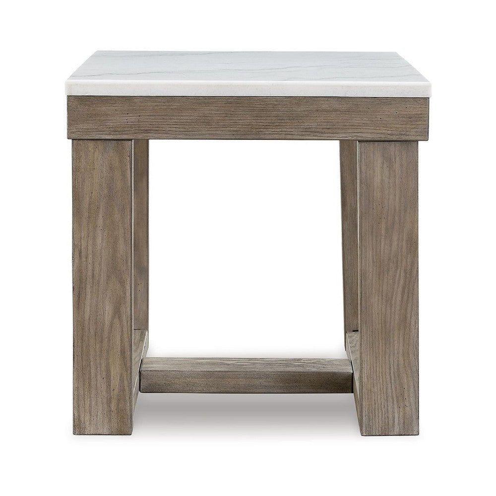 Ashley Aska Side End Table | Block Profile | Marble | 24’’ Taupe Gray Wood BM327327