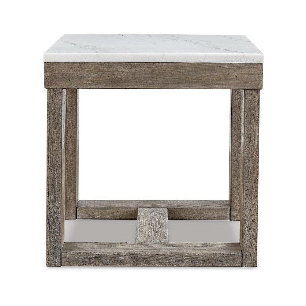 Ashley Aska Side End Table | Block Profile | Marble | 24’’ Taupe Gray Wood BM327327