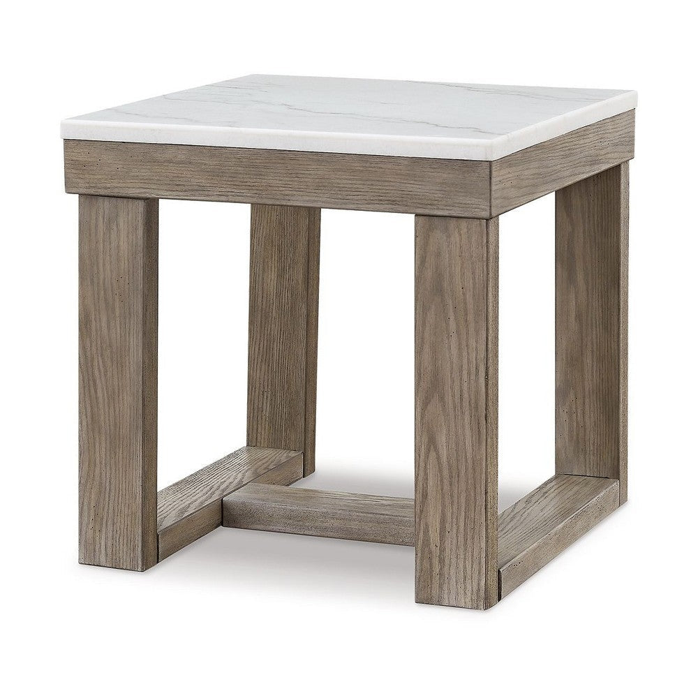 Ashley Aska Side End Table | Block Profile | Marble | 24’’ Taupe Gray Wood BM327327