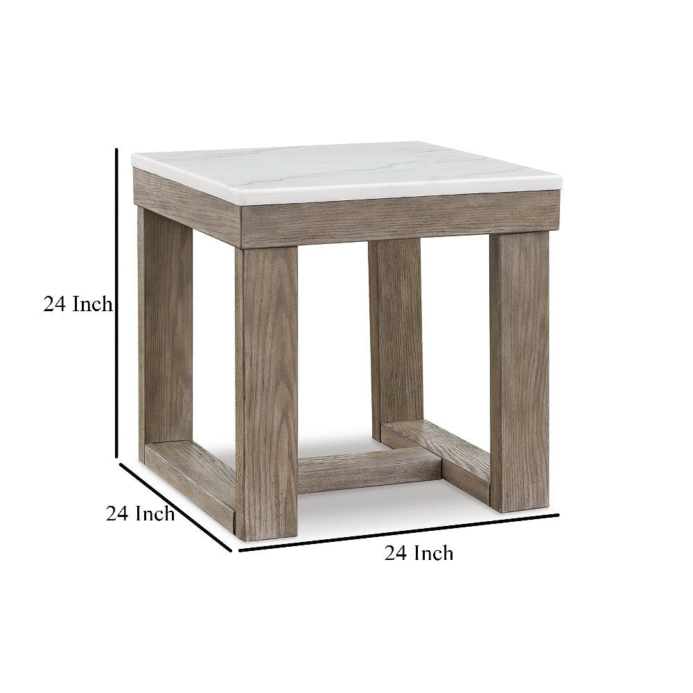 Ashley Aska Side End Table | Block Profile | Marble | 24’’ Taupe Gray Wood BM327327