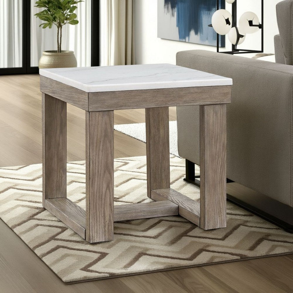 Ashley Aska Side End Table | Block Profile | Marble | 24" Taupe Gray Wood
