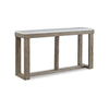 Ashley Aska Sofa Console Table | Block Profile | Marble Top | 64" Taupe Gray