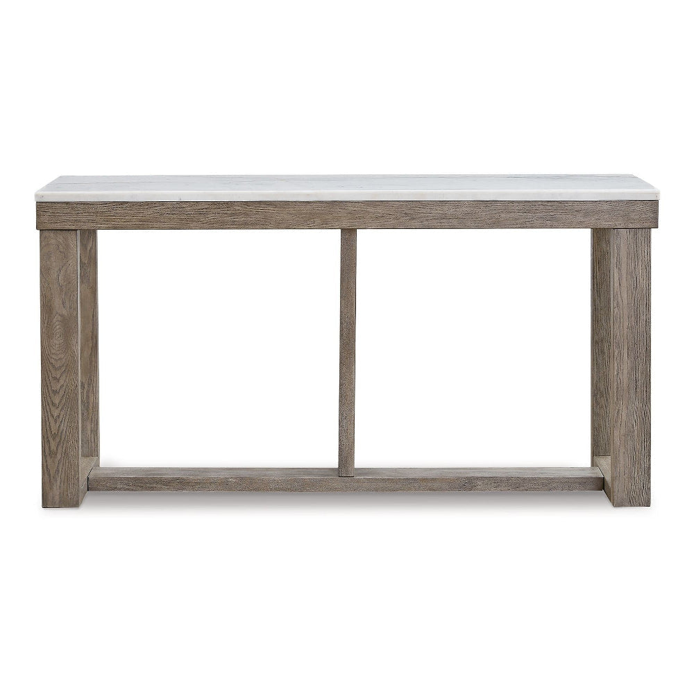 Ashley Aska Sofa Console Table | Block Profile | Marble Top | 64’’ Taupe Gray BM327328