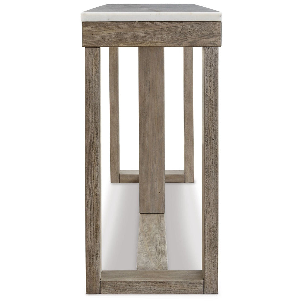Ashley Aska Sofa Console Table | Block Profile | Marble Top | 64’’ Taupe Gray BM327328