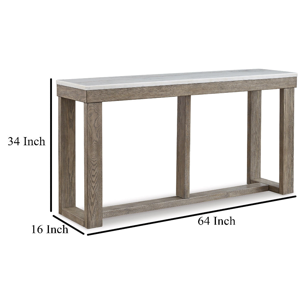 Ashley Aska Sofa Console Table | Block Profile | Marble Top | 64’’ Taupe Gray BM327328