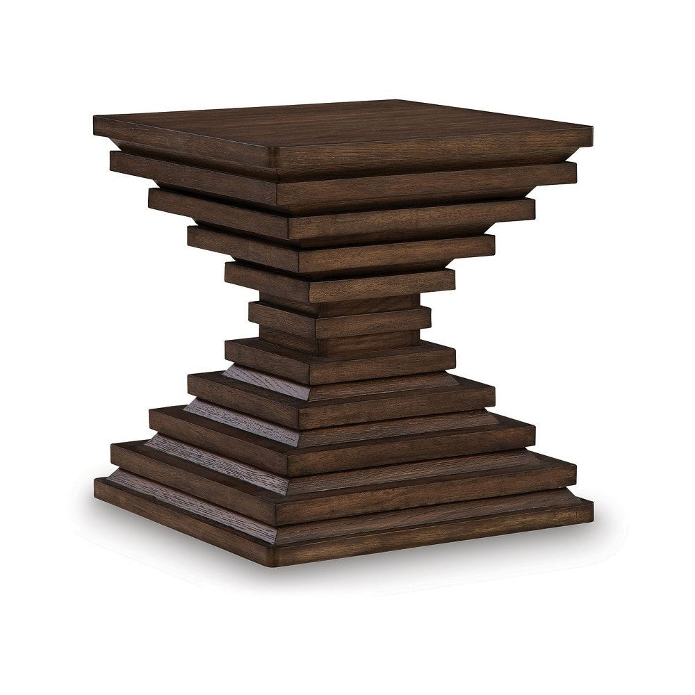 Ashley Reem Side End Table | Square Geometric Hourglass | 28" Dark Brown