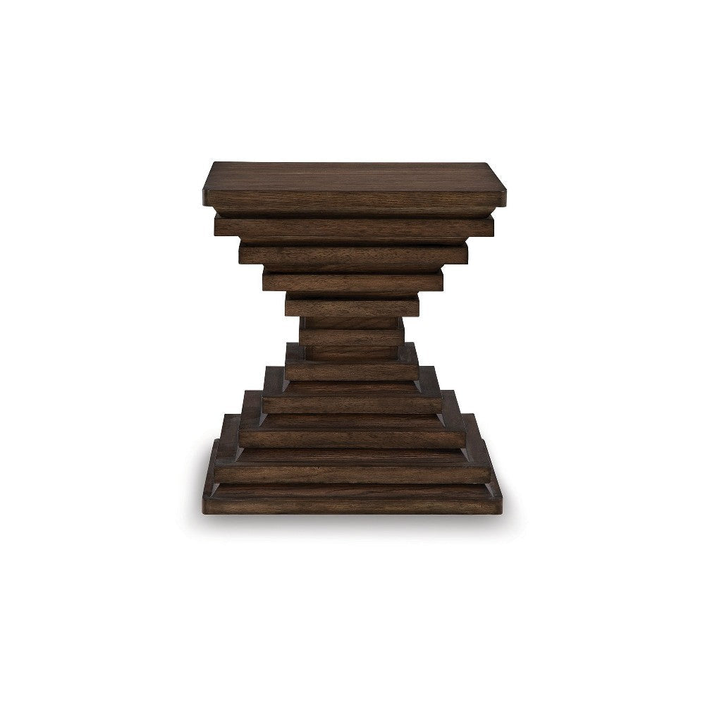 Ashley Reem Side End Table | Square Geometric Hourglass | 28’’ Dark Brown BM327329