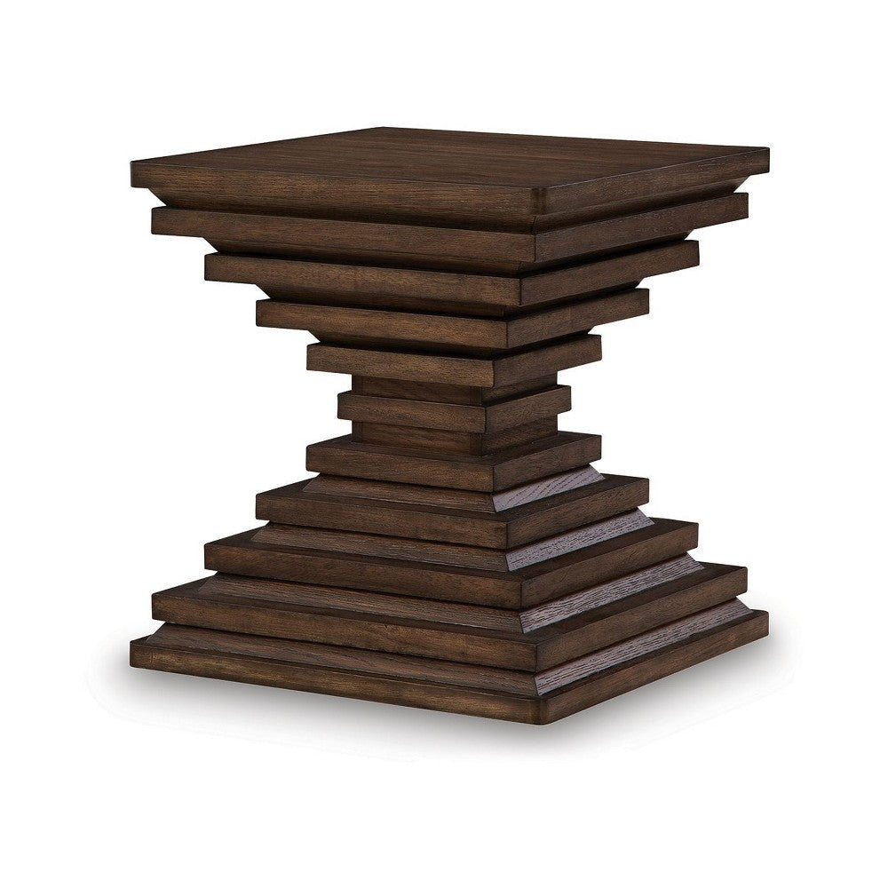 Ashley Reem Side End Table | Square Geometric Hourglass | 28’’ Dark Brown BM327329