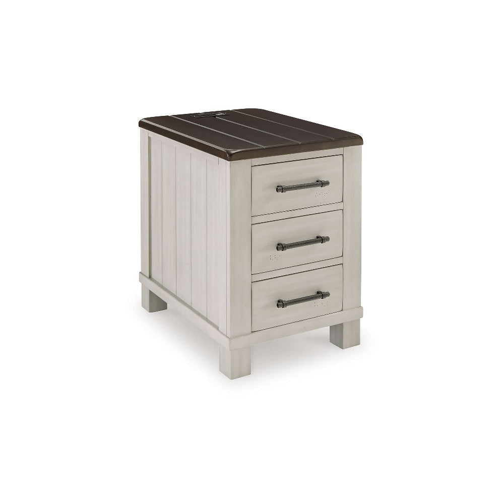 Ashley Barb Chairside End Table | 3 Drawers | 24" Glazed Gray Acacia Wood