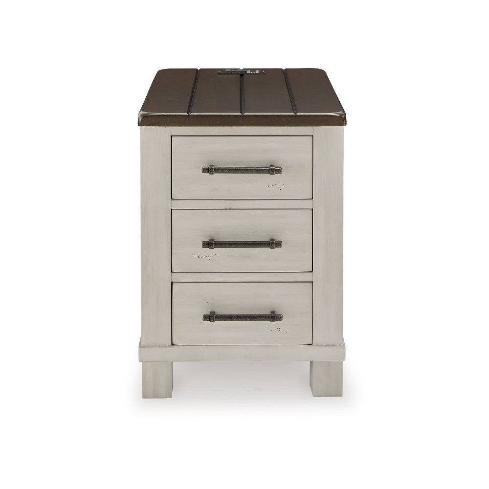 Ashley Barb Chairside End Table | 3 Drawers | 24’’ Glazed Gray Acacia Wood BM327332