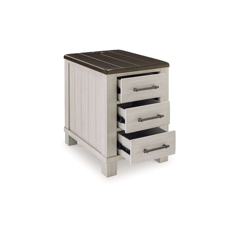 Ashley Barb Chairside End Table | 3 Drawers | 24’’ Glazed Gray Acacia Wood BM327332